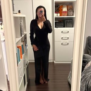 Black maxi high slit dress. Great for weddings or prom